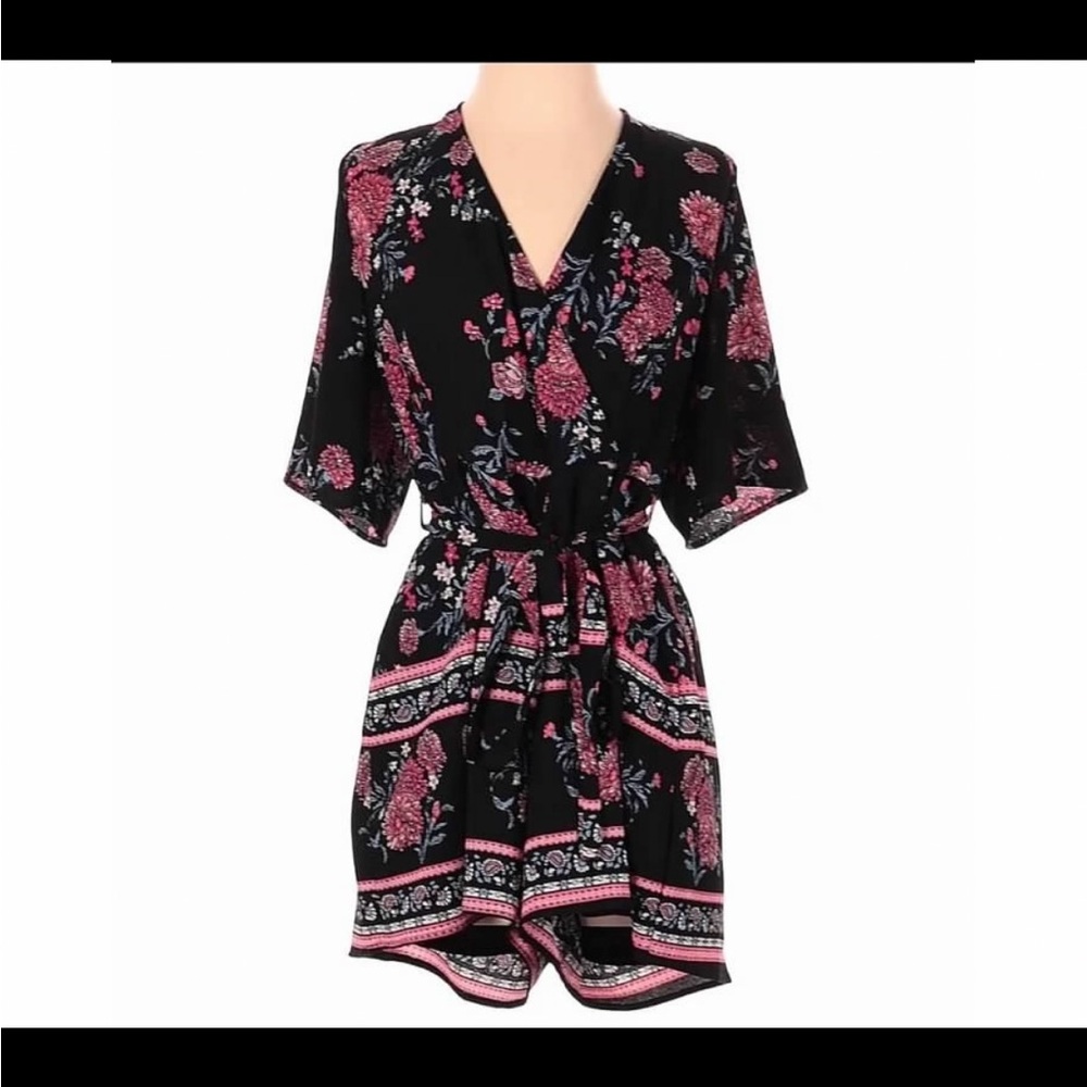 Zara Black and Pink Wrap Jumpsuit with Tie Belt